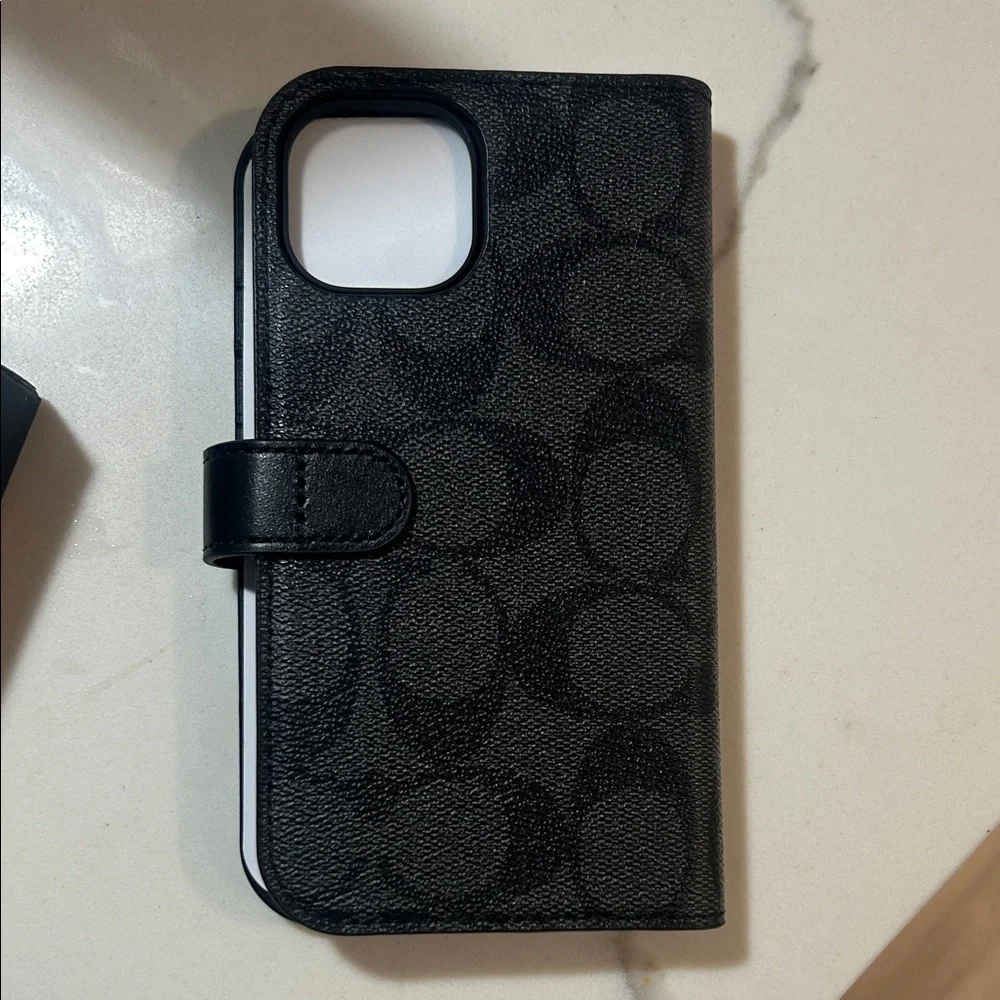 Coach Textured Black Folio Case for iPhone 15 - Picture 2 of 3